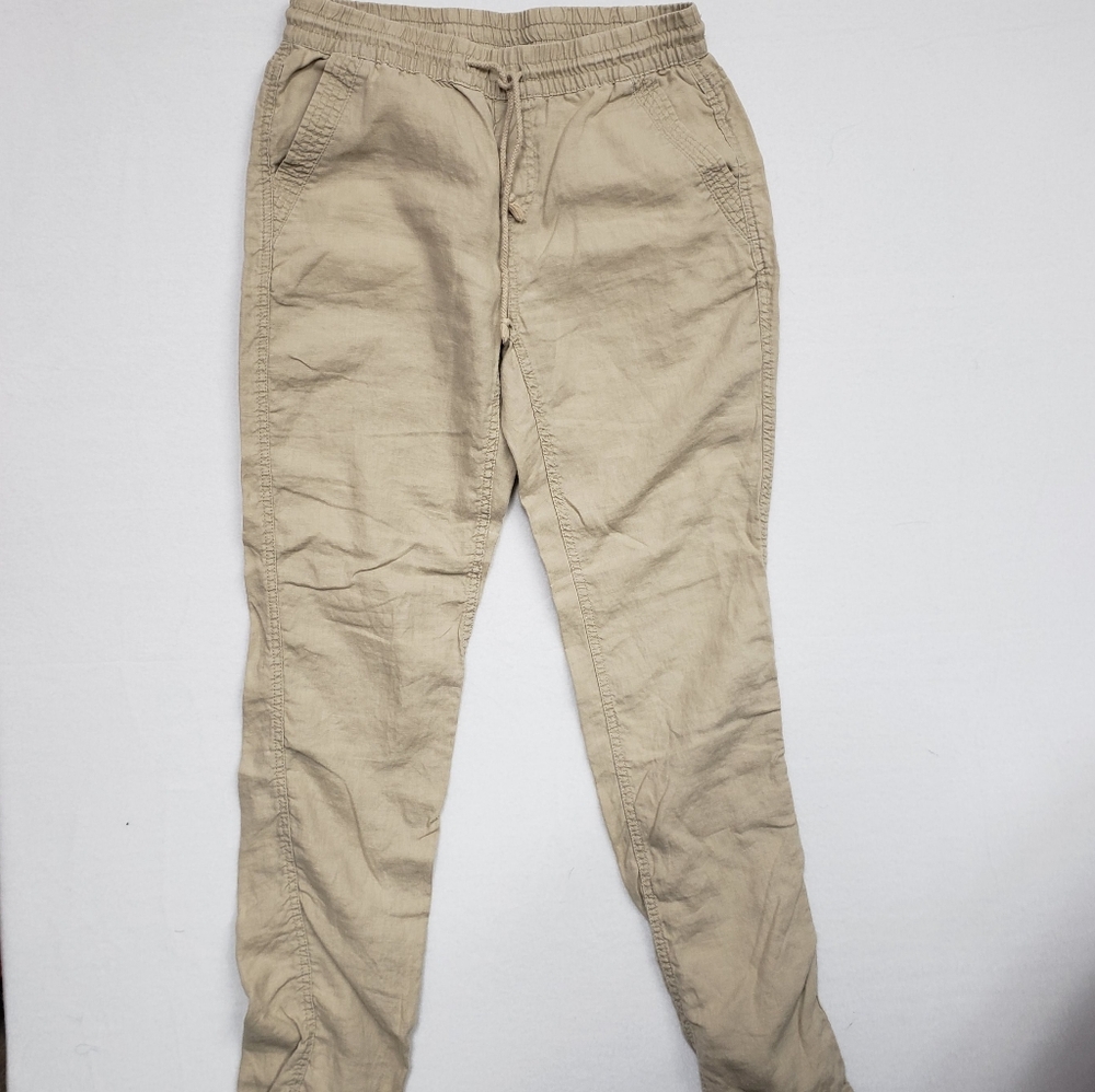 Stylus Linen Pants S Tall Womens  Pull On Straight Leg Drawstring Waist Casual
